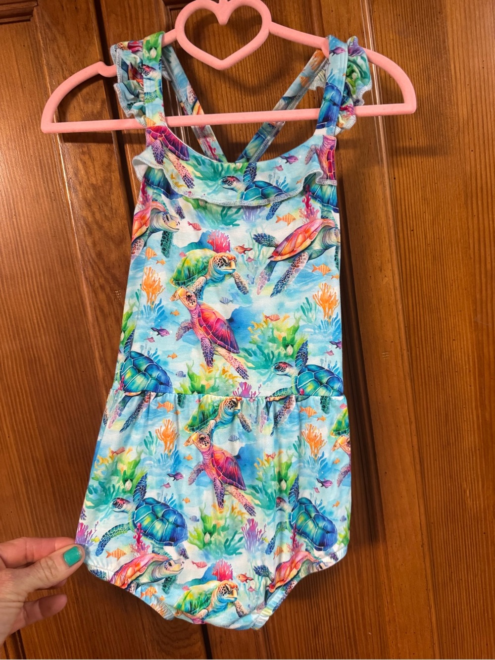 Bums & Roses Sea Turtle Print Girls Bubble Romper